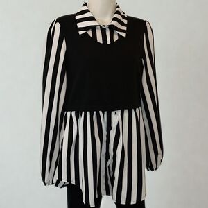 Striped Black & White Long Sleeve Blouse